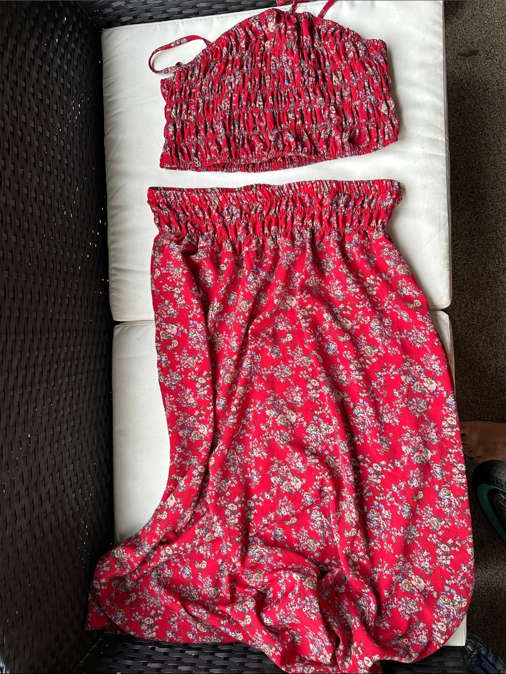 SHEIN Red Floral Maxi Skirt Set